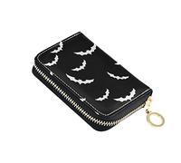 NCRJCZQL RFID Credit Card Holder Wallets Accordion for Women Leather Zipper Card Case Accordion Wallet for Ladies Girls, Bat, Compact Accordion Zipper Wallet