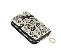 NCRJCZQL RFID Credit Card Holder Wallets Accordion for Women Leather Zipper Card Case Accordion Wallet for Ladies Girls, Bat Flowers, Art Print