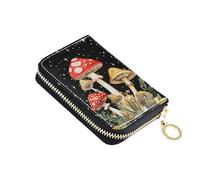 NCRJCZQL RFID Credit Card Holder Wallets Accordion for Women Leather Zipper Card Case Accordion Wallet for Ladies Girls, Mushrooms, Art Print