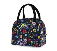 NCRJCZQL Skull Cat Halloween Lunch Bag for Women Men, Reusable Insulated Lunch Tote Bag for Office Work School Picnic Hiking