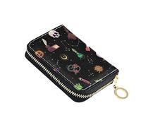 NCRJCZQL RFID Credit Card Holder Wallets Accordion for Women Leather Zipper Card Case Accordion Wallet for Ladies Girls, Witch, Art Print
