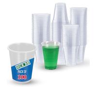 NCS35®100x Reusable Plastic Disposable Clear Transparent/White 7oz Glasses/Cup Ideal for Picnics, Parties, Birthdays, and Weddings Outdoor Indoor Plastic Drink Cups Water Glass