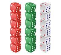 NCS35® 18 Plastic Game Dice - 14mm Solid Colour Dice Set (Red, Green, White) - for Board Games, Ludo, Role-Playing, Maths, Cards & Party Games - Indoor & Outdoor Multi-Use