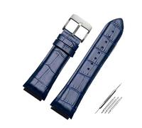 NCSAJCNX 22mm Blue Leather Watch Strap Compatible With GUESS W0040G3 W0247G3 W0040G7 Series Cowhide Watchband Men's Wrist Band Bracelet(Blue silver buckle)