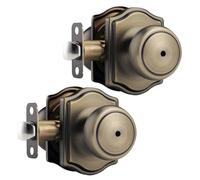 NCSEN 2 Pack Antique Brass Door Knobs with Camelot Trim,Interior Door Knob with Lock,Privacy Door knob for Bath and Bedroom