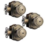 NCSEN 3 Pack Antique Brass Door Knobs with Camelot Trim,Interior Door Knob with Lock,Privacy Door knob for Bath and Bedroom