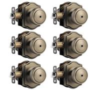 NCSEN 6 Pack Antique Brass Door Knobs with Camelot Trim,Interior Door Knob with Lock,Privacy Door knob for Bath and Bedroom