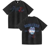 NCTCITY Men Women Distressed T-Shirts Unisex Short Sleeve Vintage Tee Tops Stray Kids Cute Cartoon Printed Cotton Casual Blouse Streetwear BangChan LeeKnow Changbin Hyunjin Han Felix Seungmin I.N
