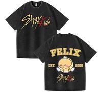 NCTCITY Men Women Distressed T-Shirts Unisex Short Sleeve Vintage Tee Tops Stray Kids Cute Cartoon Printed Cotton Casual Blouse Streetwear BangChan LeeKnow Changbin Hyunjin Han Felix Seungmin I.N