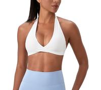 NCTCITY Women's Halter Sports Bra Backless Twisted Bras Sexy Deep V Neck Crop Tank Top Low Cut Yoga Gym Fitness Vest Underwear Wireless Removable Padded Bralette