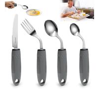 NCTNCX Parkinson Cutlery Stainless Steel Set 4-Piece Handle Thickening Cutlery 42° Angle Parkinson Aid Eating Aid for Seniors, Disabled People, Arthritis, Parkinson