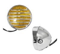 NCTPICLC Fog Passing Lights Retro Motorcycle Headlight 35W Halogen Bulb Motorbike Headlamp Round Mesh Grille Spotlight For Suzuki For Chopper For Bobber For Touring(Chrome Yellow Lens)