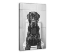 NCUDANK Black Labrador Sitting on The Toilet Canvas Poster Bedroom Decor Landscape Office Room Decor Gift 12x18inch(30x45cm)
