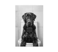 NCUDANK Black Labrador Sitting on The Toilet Canvas Poster Wall Art Decor Print Picture Paintings for Living Room Bedroom Decoration 12x18inch(30x45cm)