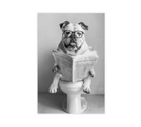 NCUDANK Bulldog Sitting on The Toilet Canvas Poster Wall Art Decor Print Picture Paintings for Living Room Bedroom Decoration 16x24inch(40x60cm)