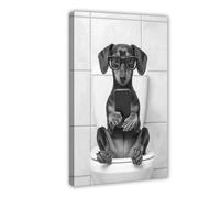 NCUDANK Dachshund Sitting on The Toilet Canvas Poster Bedroom Decor Landscape Office Room Decor Gift 08x12inch(20x30cm)