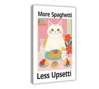 NCUDANK Eating Spaghetti Cat Canvas Poster Wall Art Decor Print Picture Paintings for Living Room Bedroom Decoration 20x30inch(50x75cm)