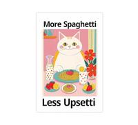 NCUDANK Eating Spaghetti Cat Canvas Poster Wall Art Decor Print Picture Paintings for Living Room Bedroom Decoration 16x24inch(40x60cm)