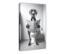 NCUDANK Great Dane in The Toilet Canvas Poster Bedroom Decor Landscape Office Room Decor Gift 24x36inch(60x90cm)