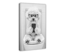 NCUDANK Maltese Dog Sitting on The Toilet Canvas Poster Bedroom Decor Landscape Office Room Decor Gift 12x18inch(30x45cm)