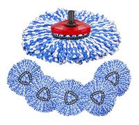 NCUUBR 6 Pack Spin Mop Head Replacement Compatible with Triangle Spin Mop Heads Replacements 2 Tank System, Microfiber Mop with 1 Spin Mop Base Part,Easy Cleaning Floor Mop Heads, Blue