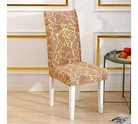 NCWANG Chair Covers for Dining Room,Chair Covers Set of 4, Stretch Knitted jacquard Chair Slipcovers,Removable Washable Chair Seat Cover for Dining Room Banquet Hotel Home Decor, Brown Gold Plaid