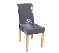 NCWANG Chair Covers for Dining Room,Chair Covers Set of 6, Stretch Knitted jacquard Chair Slipcovers,Removable Washable Chair Seat Cover for Dining Room Banquet Hotel Home Decor, grey white leaves