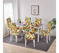 NCWANG Dining Chair Slipcover, Elastic Chair Protector, Chair Protector, Removable Washable High Back Chair Cover for Dining Room, Hotel, Banquet (2 Pcs,Yellow Fruit Lemon)