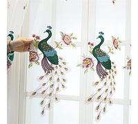 NCWANG Voile Curtain for Bedroom, Sheer Curtains for Living Room, Privacy Protected Curtain, Window Curtain Embroidery for Wedding Arch Party Set of 2, 55" x 55" Drop Colored Peacock