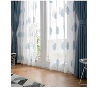 NCWANG Voile Curtains,Blue And White Leaves Semi Sheer Curtains Eyelet, Curtains for Windows Modern Sheer Curtains Sets Privacy & Light Filter Drapes for Bedroom Living Room,2x55x87 Inch Two Panels