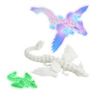 NCXFTP 2Pcs 3D Printed Dragon, Glow in The Dark Rainbow Crystal Flying Dragon and Green Crystal Flying Dragon, Large 3D Printed Dragon with Wings, Unique 3D Dragons for Display and Collection
