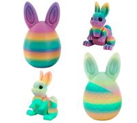 NCXFTP 3D Printed Bunny Egg Set, Easter Basket Stuffers and Desk Decorations, 3.27 Inch Glow in The Dark Rainbow and Multicolor 3D Printed Easter Eggs with Articulated Bunny Figures