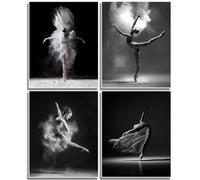 NCYEL 4Pcs Black and White Ballet Wall Art Girl Dancing Canvas Prints Elegant Dance Wall Decor Poster Modern Gallery Style Prints Living Room Bedroom Pictures 8x10 Inch Unframed