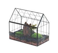 NCYP Geometric Glass Terarium Planter with Front Opening Door - House Shape Closed Landscape Box for Moss, Fern, Small Succulent, Cacti - Home Indoor Tabletop Decor, Vintage Greenhouse (No Plants)