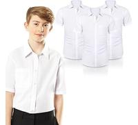 ND Boys Half Sleeve School Shirt - Classic Fit, Easy Iron, Soft Cotton Blend, Uniform Shirt for Boys - White (UK, Alpha, One Size, Regular, Regular, 14.5" Neck - Year [13-14], White Pack 3)