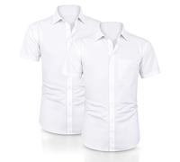 ND Boys Half Sleeve School Shirt - Classic Fit, Easy Iron, Soft Cotton Blend, Uniform Shirt for Boys - White (UK, Alpha, One Size, Regular, Regular, 12" Neck - Year [6-7], White Pack 2)