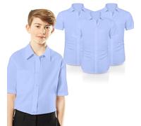 ND Boys Half Sleeve School Shirt - Classic Fit, Easy Iron, Soft Cotton Blend, Uniform Shirt for Boys - White (UK, Alpha, One Size, Regular, Regular, 15.5" Neck - Year [15-16], Sky Blue Pack 3)