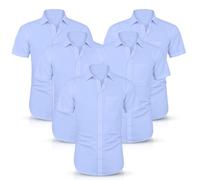 ND Boys Half Sleeve School Shirt - Classic Fit, Easy Iron, Soft Cotton Blend, Uniform Shirt for Boys - White (UK, Alpha, One Size, Regular, Regular, 15" Neck - Year [14-15], Sky Blue Pack 5)