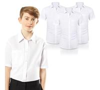 ND Boys Half Sleeve School Shirt - Classic Fit, Easy Iron, Soft Cotton Blend, Uniform Shirt for Boys - White (UK, Alpha, One Size, Regular, Regular, 12" Neck - Year [6-7], White Pack 3)