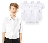 ND Boys Half Sleeve School Shirt - Classic Fit, Easy Iron, Soft Cotton Blend, Uniform Shirt for Boys - White (UK, Alpha, One Size, Regular, Regular, 14" Neck - Year [12-13], White Pack 5)