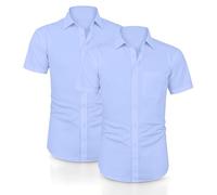 ND Boys Half Sleeve School Shirt - Classic Fit, Easy Iron, Soft Cotton Blend, Uniform Shirt for Boys - White (UK, Alpha, One Size, Regular, Regular, 14.5" Neck - Year [13-14], Sky Blue Pack 2)