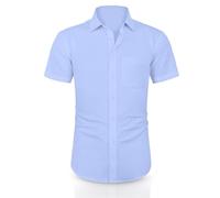 ND Boys Half Sleeve School Shirt - Classic Fit, Easy Iron, Soft Cotton Blend, Uniform Shirt for Boys - White (UK, Alpha, One Size, Regular, Regular, 17.5" Neck - Year [19-20], Sky Blue Pack 1)