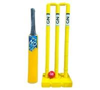 ND Kwik Cricket Set Plastic Wicket Stumps Bat Ball Base Indoor Outdoor Garden (Yellow)