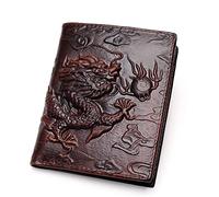 ND Mens Dragon Genuine Leather Wallet with Credit Card Holder Dragon Pattern Money Clip Wallet Purse Vertical, Brown, Brown