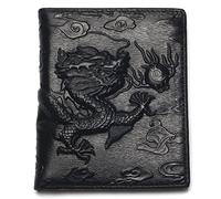 ND Mens Dragon Genuine Leather Wallet with Credit Card Holder Dragon Pattern Money Clip Wallet Purse Vertical, Black, Black