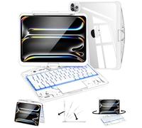 ND NAIDUN Transparent Keyboard Case for iPad Air 11in(M3 2025/M2 2024),10.9in Air4/5th,Pro 11in(4th/3th/2th/1th),360°Rotating,7-Color Backlit Wireless Keyboard with Touchpad,Pencil Holder,White