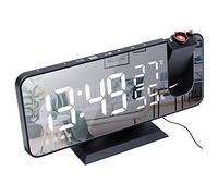 ND Projection Digital Alarm Clock with FM Radio,180° Projector,7'' LED Mirror Screen Big Digit,Auto Dimmer With USB Phone Charger,Dual Alarms Snooze,Small Desk Alarm Clock For Bedroom,Kids (Black)