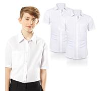 ND Sports 2 Pack White Short-Sleeve Shirt, School Shirts Boys Classic Regular Fit, Button-Down, Easy Iron, Perfect for School Uniforms, Business Casual & Formal Wear 17'' Collar