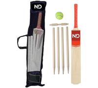 ND Sports Complete Cricket Set of 2 - Size 5 Wooden Cricket Bats with 4 Stumps, 2 Bails, Soft Ball & Carry Bag - Kids & Beginners Cricket Starter Kit for Backyard, Beach & Park (Set 2 (Size 5))