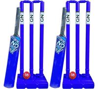 ND Sports Cricket Set, Plastic Cricket Bat, 3 Cricket Stumps with Base & Cricket Ball | Lightweight Durable Cricket Kit for Indoor & Outdoor Garden Games